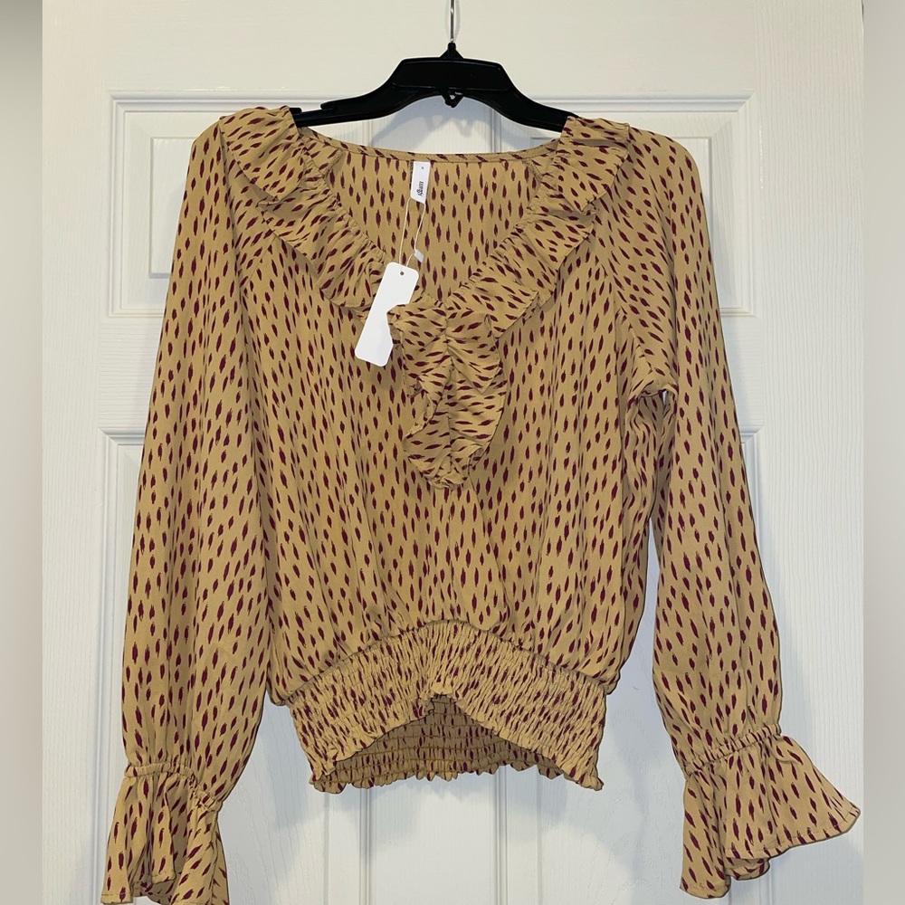 Mustard yellow with purple accent blouse by glam